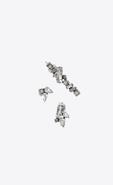 Set de 3 bijoux d'oreilles SMOKING en laiton argenté et cristaux blancs